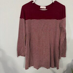 Ces Femme Dark Red & White Stripe Elbow Patch Pullover Top Women's Size Medium